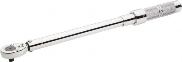 Proto - 3/8" Drive Micrometer Type Ratchet Head Torque Wrench - 34 N/m to 142 N/m Torque, 17" OAL, 0.68 N/m Graduation, Ratchet Head - Exact Tooling