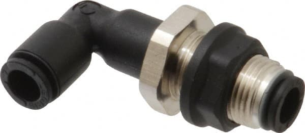 Legris - 6mm OD, Tube to Tube, Nylon/Nickel Plated Brass Push-to-Connect Bulkhead Union Elbow - 290 Max psi - Exact Tooling