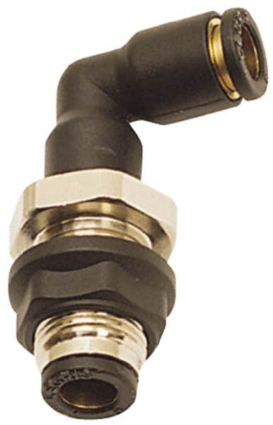 Legris - 10mm OD, Tube to Tube, Nylon/Nickel Plated Brass Push-to-Connect Bulkhead Union Elbow - 290 Max psi - Exact Tooling