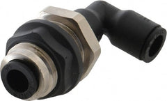 Legris - 1/4" OD, Tube to Tube, Nylon/Nickel Plated Brass Push-to-Connect Bulkhead Union Elbow - 290 Max psi - Exact Tooling