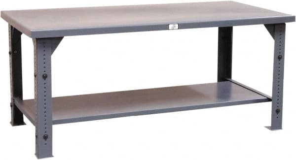 Strong Hold - 72 Wide x 36" Deep x 30" High, Steel Work Table - Flat Top, Angle Legs, Dark Gray - Exact Tooling