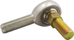Made in USA - 3/8" ID, 1" Max OD, 9,550 Lb Max Static Cap, Male Spherical Rod End with Stud - 3/8-24 LH, 1-1/4" Shank Length, Alloy Steel with Steel Raceway - Exact Tooling