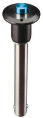Jergens - 1/4" Diam, 2" Usable Length, Button Handle, Push Button Quick Release Pin - 3-1/4" Overall Length, Grade 17-4 Stainless Steel, Passivated Finish - Exact Tooling