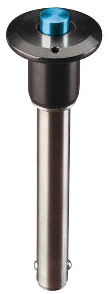 Jergens - 5/8" Diam, 1-1/2" Usable Length, Button Handle, Push Button Quick Release Pin - 3-3/4" Overall Length, Grade 17-4 Stainless Steel, Passivated Finish - Exact Tooling