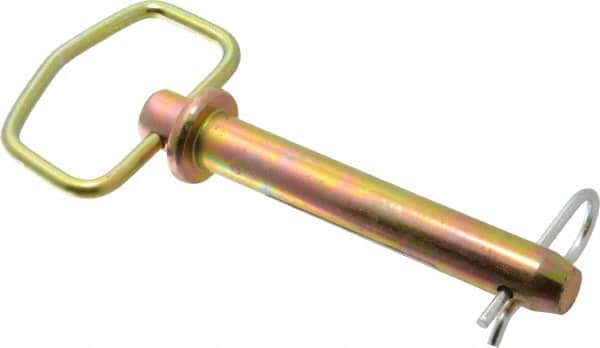Made in USA - 3/4" Pin Diam, 5" Long, Zinc Plated Steel Pull Ring Hitch Pin - 4-1/4" Usable Length - Exact Tooling