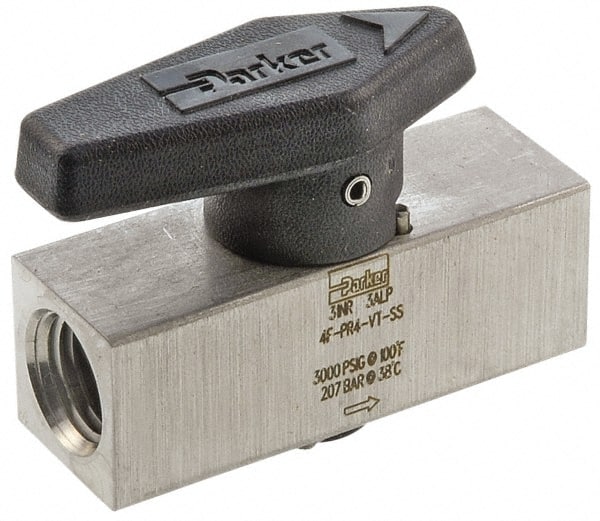 Parker - 1/2" Pipe, 3,000 psi WOG Rating, 316 Stainless Steel, Inline, One Way Instrumentation Plug Valve - Wedge Handle, FNPT x FNPT End Connections, Viton Seal - Exact Tooling