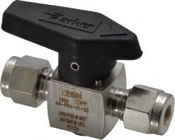 Parker - 1/4" Pipe, 3,000 psi WOG Rating, 316 Stainless Steel, Inline, One Way Instrumentation Plug Valve - Wedge Handle, Viton Seal - Exact Tooling