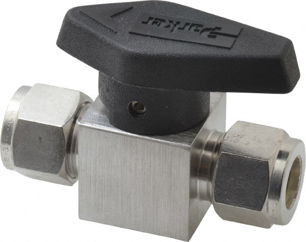 Parker - 1/2" Pipe, 3,000 psi WOG Rating, 316 Stainless Steel, Inline, One Way Instrumentation Plug Valve - Wedge Handle, Viton Seal - Exact Tooling