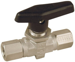 Parker - 1/8" Pipe, FNPT x FNPT End Connections, Stainless Steel, Inline, Two Way Flow, Instrumentation Ball Valve - 6,000 psi WOG Rating, Wedge Handle, PTFE Seal, PTFE Seat - Exact Tooling