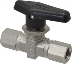 Parker - 1/4" Pipe, FNPT x FNPT End Connections, Stainless Steel, Inline, Two Way Flow, Instrumentation Ball Valve - 6,000 psi WOG Rating, Wedge Handle, PTFE Seal, PTFE Seat - Exact Tooling