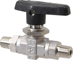 Parker - 1/4" Pipe, MNPT x MNPT End Connections, Stainless Steel, Inline, Two Way Flow, Instrumentation Ball Valve - 6,000 psi WOG Rating, Wedge Handle, PTFE Seal, PTFE Seat - Exact Tooling