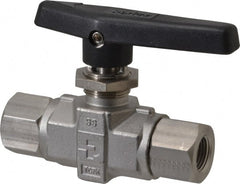 Parker - 3/8" Pipe, FNPT x FNPT End Connections, Stainless Steel, Inline, Two Way Flow, Instrumentation Ball Valve - 6,000 psi WOG Rating, Wedge Handle, PTFE Seal, PTFE Seat - Exact Tooling