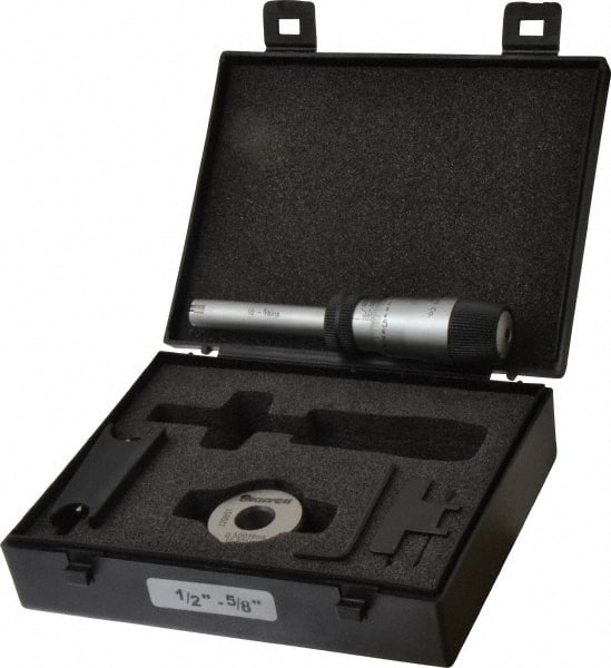 Starrett - 1/2" to 5/8", 2-7/16" Gage Depth, Mechanical Inside Hole Micrometer - 0.0003" Graduation, 0.00015" Accuracy, Ratchet Stop Thimble - Exact Tooling