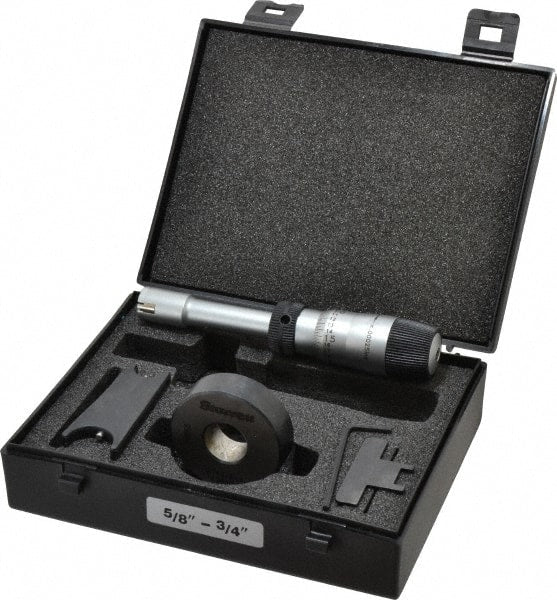 Starrett - 5/8" to 3/4", 2-7/16" Gage Depth, Mechanical Inside Hole Micrometer - 0.0003" Graduation, 0.00015" Accuracy, Ratchet Stop Thimble - Exact Tooling