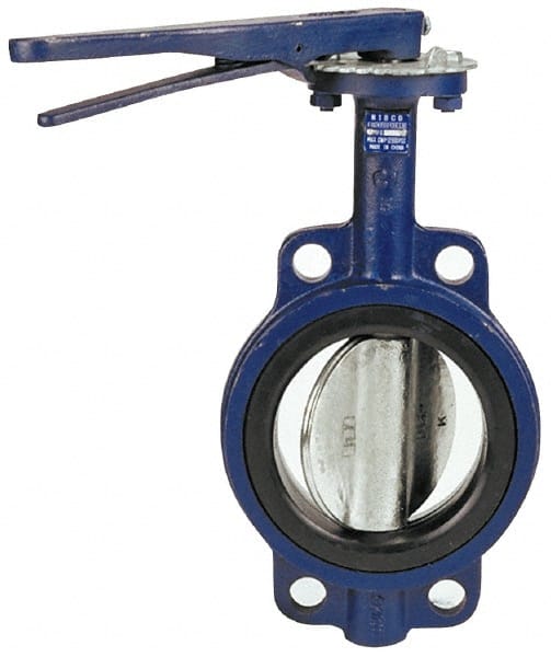 NIBCO - 4" Pipe, Wafer Butterfly Valve - Lever Handle, Cast Iron Body, EPDM Seat, 200 WOG, Ductile Iron Disc, Stainless Steel Stem - Exact Tooling
