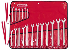 Proto - 18 Piece, 7mm to 24mm, Combination Wrench Set - Metric Measurement Standard, Satin Finish, Comes in Canvas Roll - Exact Tooling