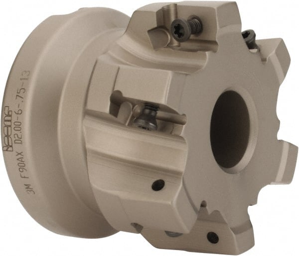 Iscar - 6 Inserts, 2" Cut Diam, 3/4" Arbor Diam, 1/2" Max Depth of Cut, Indexable Square-Shoulder Face Mill - 0/90° Lead Angle, 1.57" High, 3M AXKT 1304 Insert Compatibility, Series Mill2000 - Exact Tooling