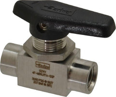 Parker - 1/4" Pipe, FNPT x FNPT End Connections, Stainless Steel, Inline, Two Way Flow, Instrumentation Ball Valve - 3,000 psi WOG Rating, Wedge Handle, PFA Seat - Exact Tooling