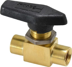 Parker - 1/8" Pipe, FNPT x FNPT End Connections, Brass, Inline, Two Way Flow, Instrumentation Ball Valve - 2,500 psi WOG Rating, Wedge Handle, PFA Seat - Exact Tooling