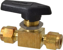 Parker - 1/4" Pipe, Brass, Inline, Two Way Flow, Instrumentation Ball Valve - 2,500 psi WOG Rating, Wedge Handle, PFA Seat - Exact Tooling