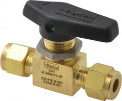 Parker - 1/4" Pipe, Compression x Compression CPI End Connections, Brass, Inline, Two Way Flow, Instrumentation Ball Valve - 2,500 psi WOG Rating, Wedge Handle, PFA Seat - Exact Tooling