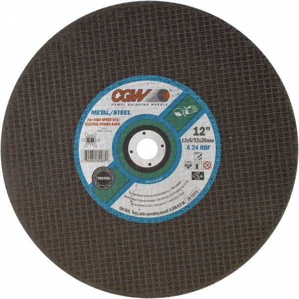 Camel Grinding Wheels - 14" 24 Grit Aluminum Oxide Cutoff Wheel - 5/32" Thick, 1" Arbor, 5,500 Max RPM - Exact Tooling