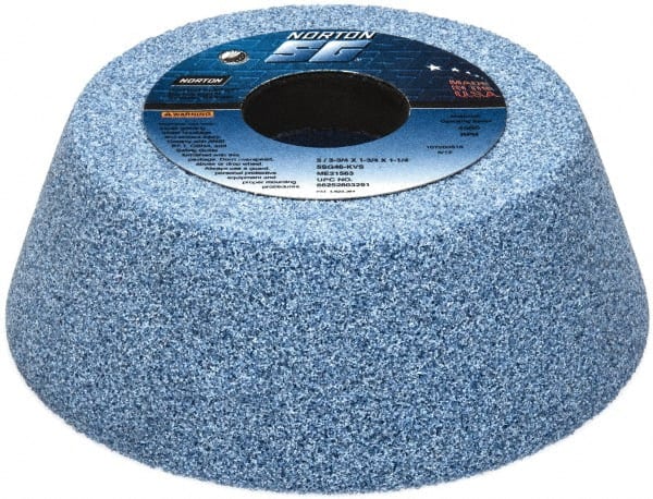 Norton - 5" Diam, 1-1/4" Hole Size, 1-3/4" Overall Thickness, 46 Grit, Type 11 Tool & Cutter Grinding Wheel - Coarse Grade, Ceramic, K Hardness, Vitrified Bond, 4,585 RPM - Exact Tooling