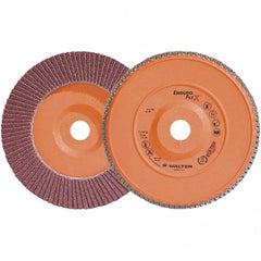 WALTER Surface Technologies - 40 Grit, 7" Disc Diam, 7/8" Center Hole, Zirconia Alumina Flap Disc - 8,600 Max RPM, Plastic Backing, Arbor Attaching System, Coated - Exact Tooling