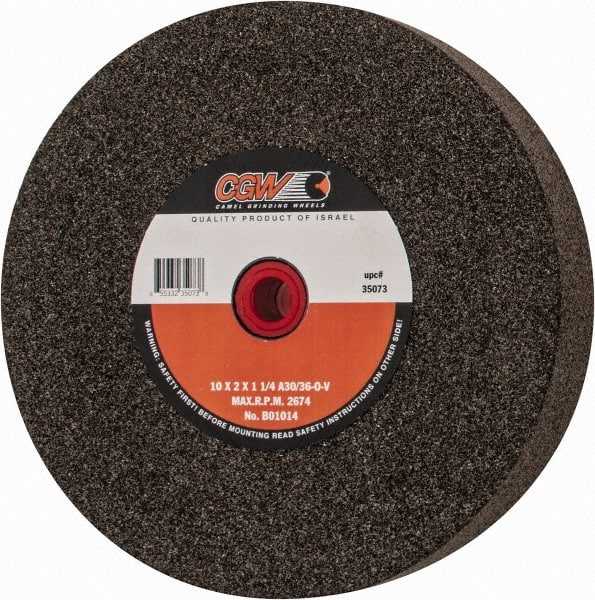 Camel Grinding Wheels - 36 Grit Aluminum Oxide Bench & Pedestal Grinding Wheel - 10" Diam x 1-1/4" Hole x 2" Thick, O Hardness, Very Coarse Grade , Bond - Exact Tooling