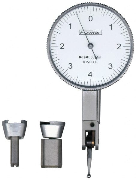Fowler - 0.08 mm Range, 0.01 mm Dial Graduation, Horizontal Dial Test Indicator - 1-1/4 Inch White Dial, 0-40-0 Dial Reading - Exact Tooling