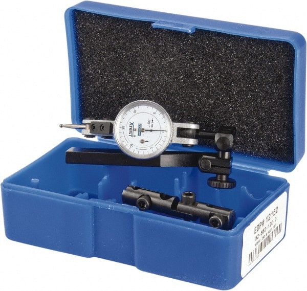 Fowler - 12 Piece, 0" to 0.06" Measuring Range, 1" Dial Diam, 0-15-0 Dial Reading, White Dial Test Indicator Kit - 0.04, 0.08 & 0.12" Ball Diam, 0.001" Dial Graduation - Exact Tooling