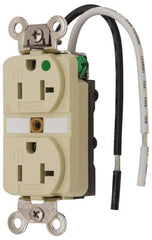 Hubbell Wiring Device-Kellems - 125 VAC, 20 Amp, 5-20R NEMA Configuration, Ivory, Hospital Grade, Self Grounding Duplex Receptacle - 1 Phase, 2 Poles, 3 Wire, Flush Mount, Chemical, Corrosion and Impact Resistant, Tamper Resistant - Exact Tooling