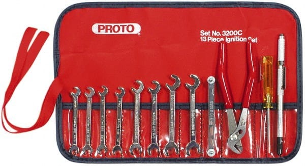 Proto - 12 Piece, 13/64" to 11/32", Ignition Wrench Set - Inch Measurement Standard, Chrome Finish, Comes in Roll Up Pouch - Exact Tooling