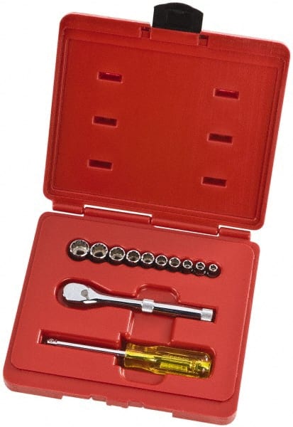 Proto - 12 Piece 1/4" Drive Full Polish Finish Socket Set - 12 Points, 3/16" to 9/16" Range, Inch Measurement Standard - Exact Tooling