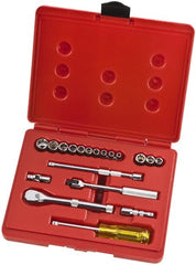 Proto - 19 Piece 1/4" Drive Full Polish Finish Socket Set - 6 Points, 3/16" to 3/8" Range, Inch Measurement Standard - Exact Tooling
