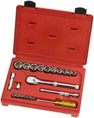 Proto - 22 Piece 1/4" & 3/8" Drive Full Polish Finish Socket Set - 6 Points, 3/16" to 1" Range, Inch Measurement Standard - Exact Tooling