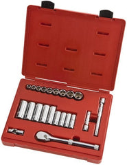 Proto - 22 Piece 3/8" Drive Full Polish Finish Deep Well Socket Set - 6 Points, 1/4" to 3/4" Range, Inch Measurement Standard - Exact Tooling