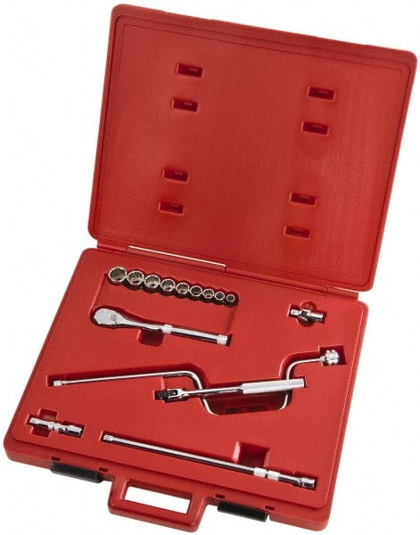 Proto - 15 Piece 3/8" Drive Full Polish Finish Socket Set - 12 Points, 1/4" to 3/4" Range, Inch Measurement Standard - Exact Tooling