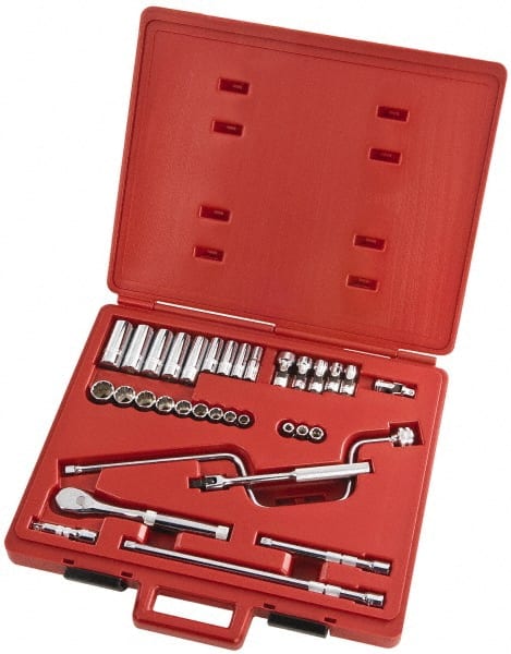 Proto - 33 Piece 3/8" Drive Full Polish Finish Deep Well Socket Set - 8, 12 Points, 1/4" to 3/4" Range, Inch Measurement Standard - Exact Tooling