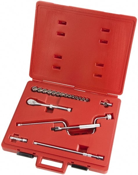 Proto - 20 Piece 3/8" Drive Full Polish Finish Socket Set - 12 Points, 6mm to 19mm Range, Metric Measurement Standard - Exact Tooling