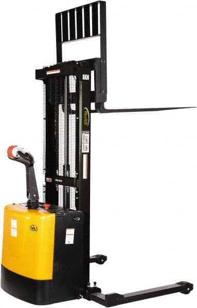 Vestil - 2,000 Lb Capacity, 62" Lift Height, Battery Powered Stacker - 2-1/4" Lowered Height, 42" Fork Length, 58" Overall Width - Exact Tooling