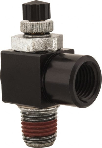 ARO/Ingersoll-Rand - 1/4" Male NPT x 1/4" Female NPT Right Angle Flow Control Valve - 0 to 150 psi & Brass Material - Exact Tooling