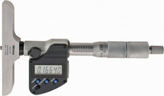 Mitutoyo - 0 to 152.4mm Range, 4" Base Length, 6 Rods, Ratchet Stop Thimble, Electronic Depth Micrometer - No Water Resistance Rating, 0.00005" Resolution, Accurate to 0.00012", 0.157" Rod Diam, SR44 Battery, Data Output - Exact Tooling