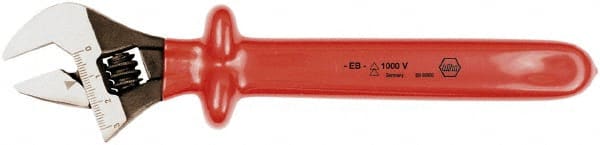 Wiha - 1-1/2" Jaw Capacity, 12" Insulated Adjustable Wrench - Chrome Vanadium Steel - Exact Tooling