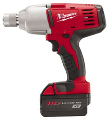 Milwaukee Tool - 7/16" Drive 18 Volt Pistol Grip Cordless Impact Wrench & Ratchet - 0 to 1,900 RPM, 0 to 2,200 BPM, 350 Ft/Lb Torque, 2 Lithium-Ion Batteries Included - Exact Tooling