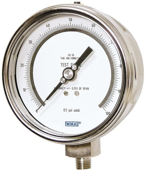 Wika - 4" Dial, 1/4 Thread, 0-1,000 Scale Range, Pressure Gauge - Lower Connection Mount, Accurate to 0.25% of Scale - Exact Tooling