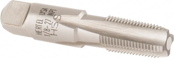 Hertel - 1/8-27 NPT Thread, 4 Flute Standard Pipe Tap - 2-1/8" OAL, Bright Finish, High Speed Steel - Exact Tooling