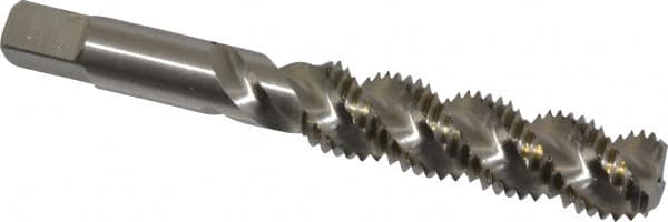 Hertel - M10x1.50 Metric Coarse, 3 Flute, 52° Helix, Bottoming Chamfer, Bright Finish, High Speed Steel Spiral Flute STI Tap - 3-3/8" OAL - Exact Tooling