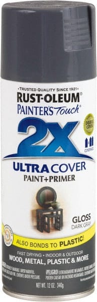 Rust-Oleum - Dark Gray, Gloss, Enamel Spray Paint - 8 Sq Ft per Can, 12 oz Container, Use on Multipurpose - Exact Tooling