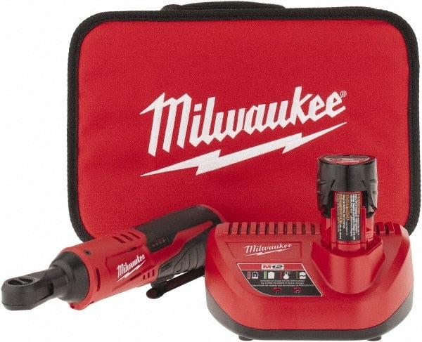 Milwaukee Tool - 3/8" Drive 12 Volt Inline Cordless Impact Wrench & Ratchet - 250 RPM, 35 Ft/Lb Torque, 1 Lithium-Ion Battery Included - Exact Tooling
